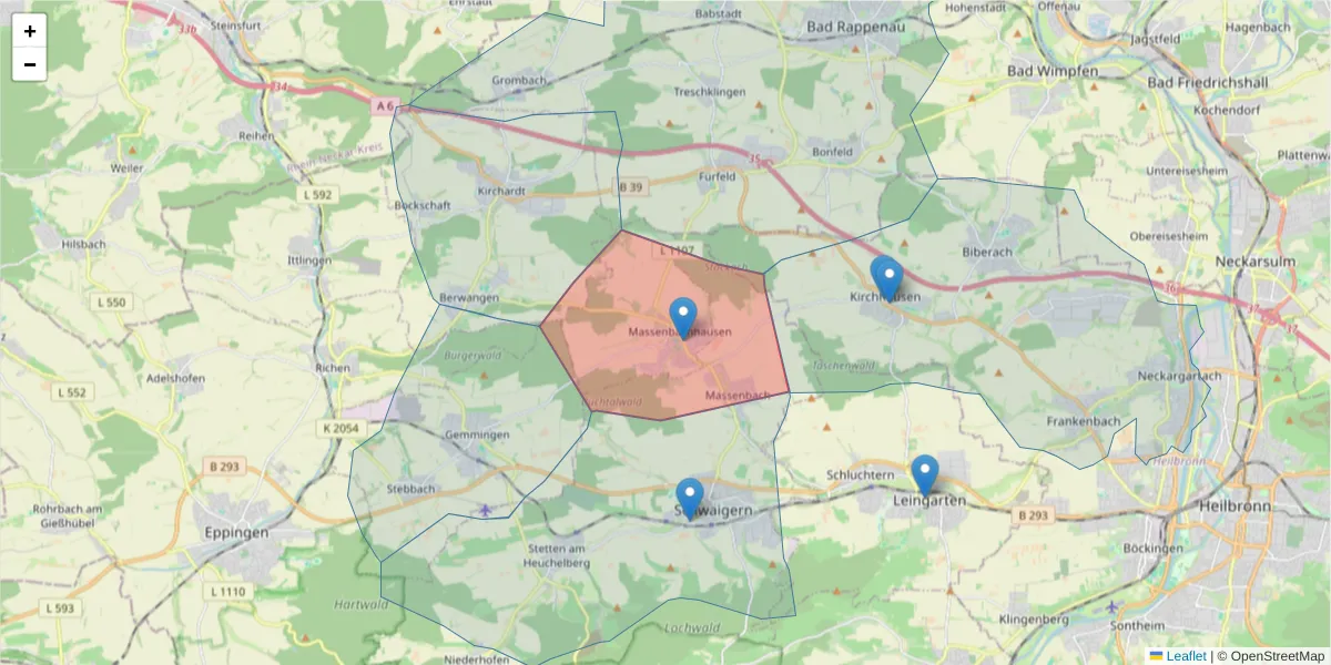 Karte des Postleitzahlen Bereichs  und der umliegenden Postleitzahlen in Deutschland