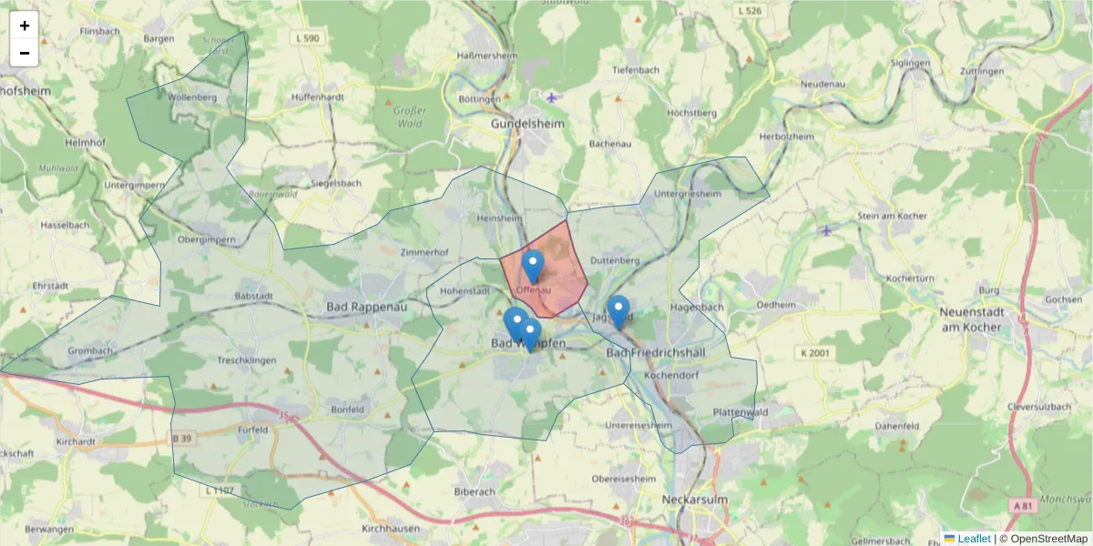Karte des Postleitzahlen Bereichs  und der umliegenden Postleitzahlen in Deutschland