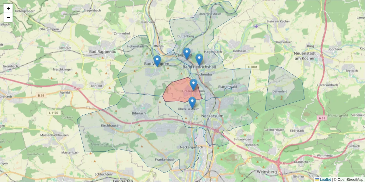 Karte des Postleitzahlen Bereichs  und der umliegenden Postleitzahlen in Deutschland
