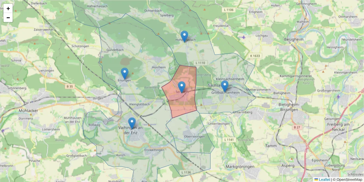 Karte des Postleitzahlen Bereichs  und der umliegenden Postleitzahlen in Deutschland