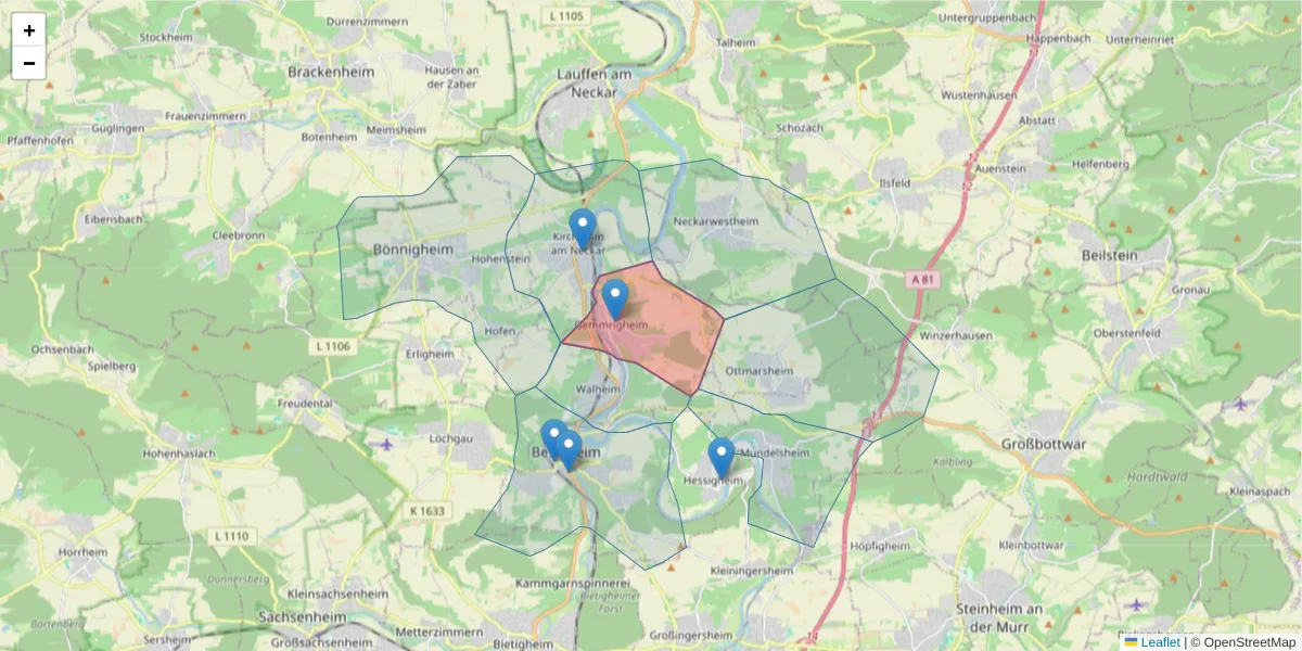 Karte des Postleitzahlen Bereichs  und der umliegenden Postleitzahlen in Deutschland