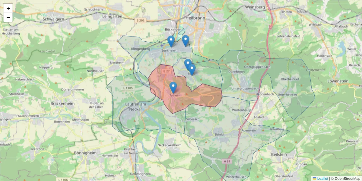 Karte des Postleitzahlen Bereichs  und der umliegenden Postleitzahlen in Deutschland