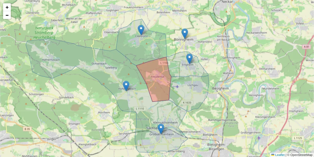 Karte des Postleitzahlen Bereichs  und der umliegenden Postleitzahlen in Deutschland