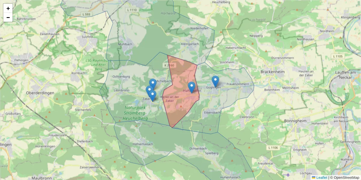 Karte des Postleitzahlen Bereichs  und der umliegenden Postleitzahlen in Deutschland