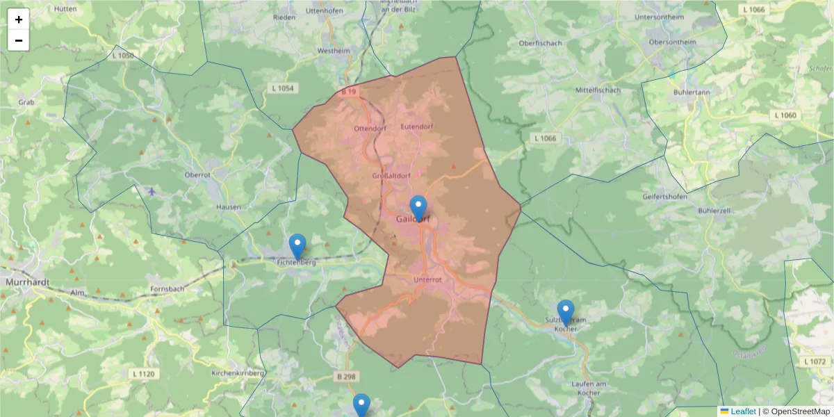 Karte des Postleitzahlen Bereichs  und der umliegenden Postleitzahlen in Deutschland