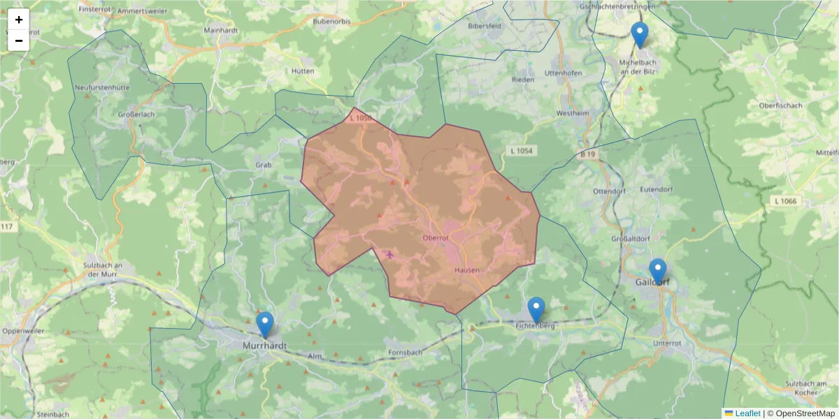 Karte des Postleitzahlen Bereichs  und der umliegenden Postleitzahlen in Deutschland