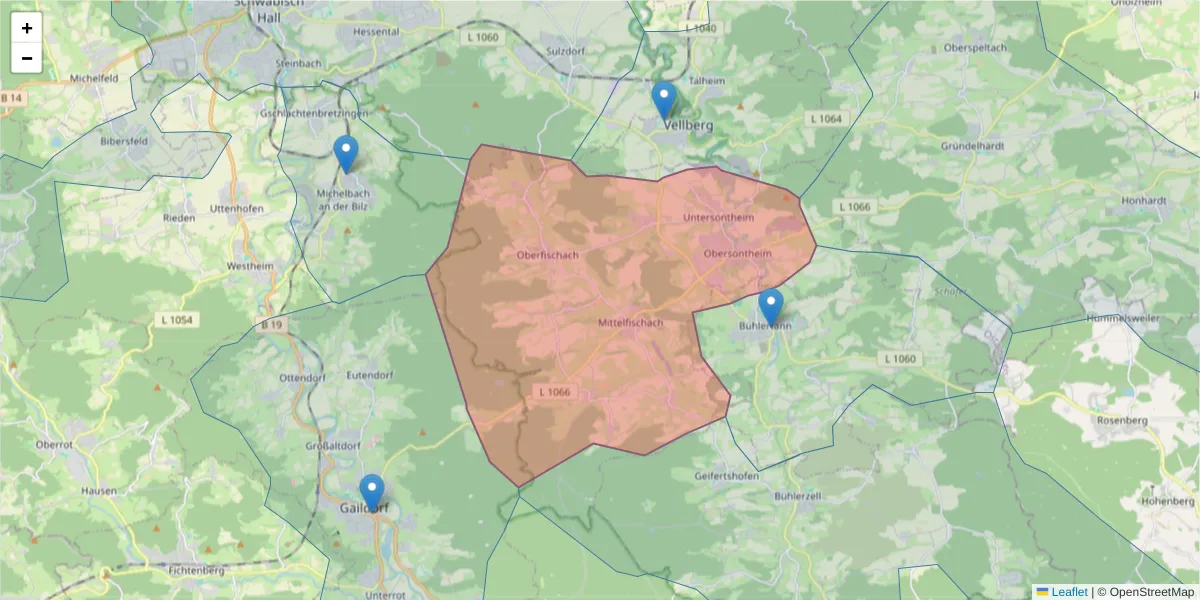 Karte des Postleitzahlen Bereichs  und der umliegenden Postleitzahlen in Deutschland