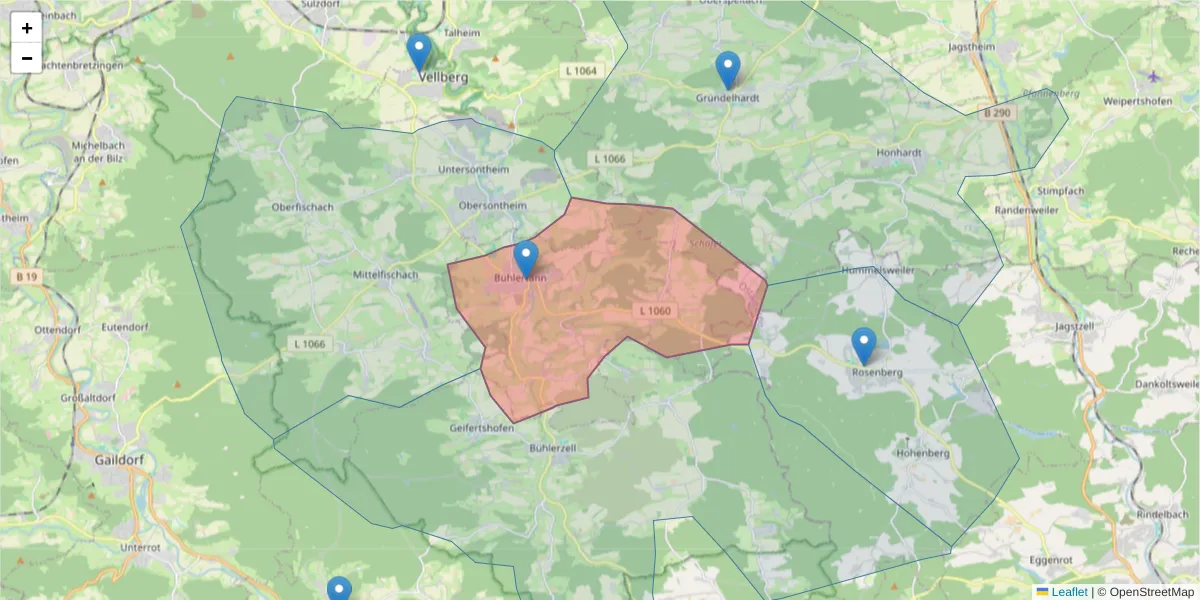 Karte des Postleitzahlen Bereichs  und der umliegenden Postleitzahlen in Deutschland