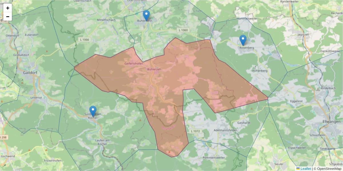 Karte des Postleitzahlen Bereichs  und der umliegenden Postleitzahlen in Deutschland