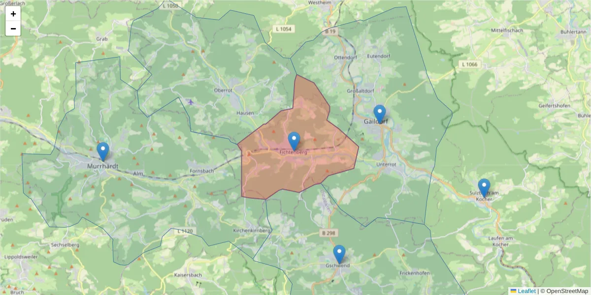 Karte des Postleitzahlen Bereichs  und der umliegenden Postleitzahlen in Deutschland