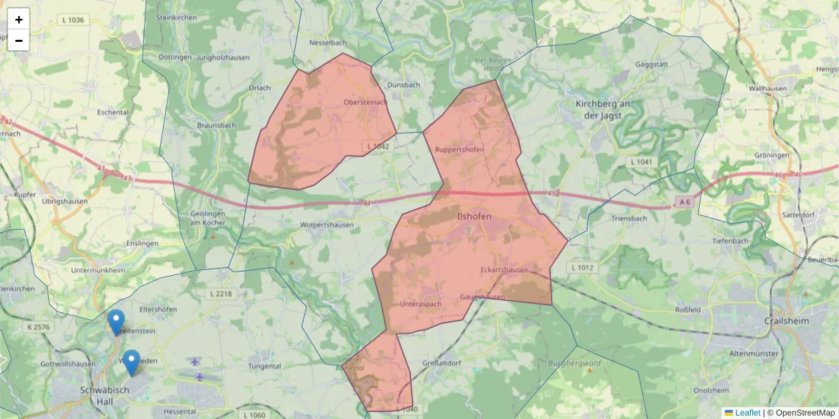 Karte des Postleitzahlen Bereichs  und der umliegenden Postleitzahlen in Deutschland