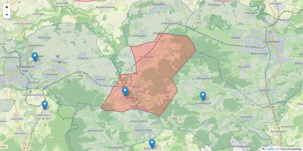 Karte des Postleitzahlen Bereichs  und der umliegenden Postleitzahlen in Deutschland