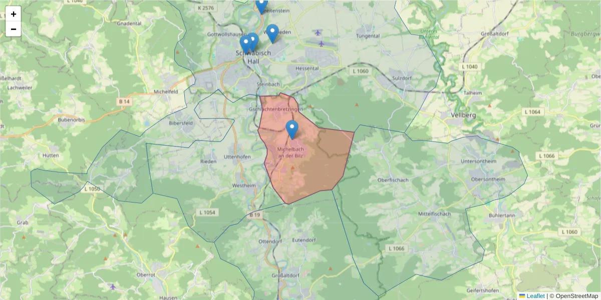 Karte des Postleitzahlen Bereichs  und der umliegenden Postleitzahlen in Deutschland