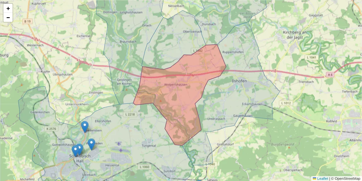 Karte des Postleitzahlen Bereichs  und der umliegenden Postleitzahlen in Deutschland