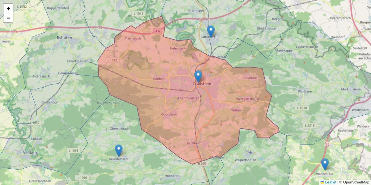Karte des Postleitzahlen Bereichs  und der umliegenden Postleitzahlen in Deutschland