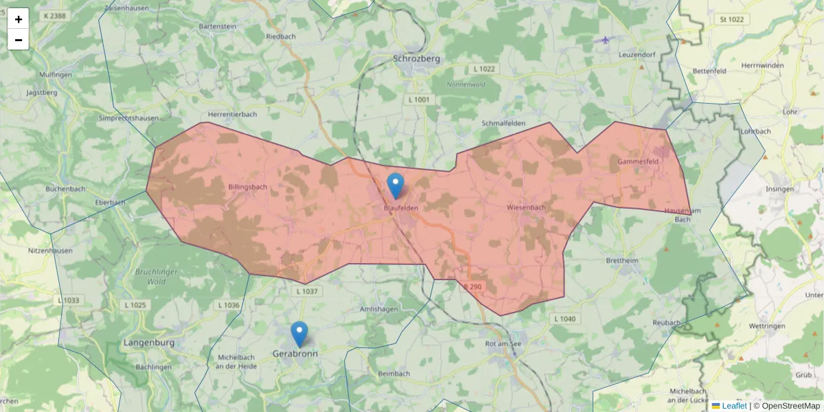 Karte des Postleitzahlen Bereichs  und der umliegenden Postleitzahlen in Deutschland