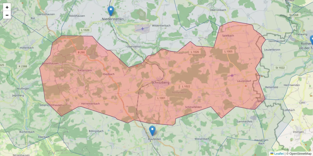 Karte des Postleitzahlen Bereichs  und der umliegenden Postleitzahlen in Deutschland