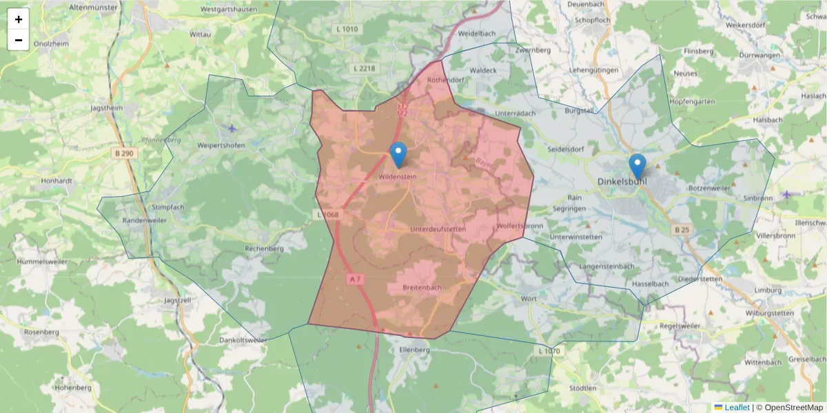 Karte des Postleitzahlen Bereichs  und der umliegenden Postleitzahlen in Deutschland