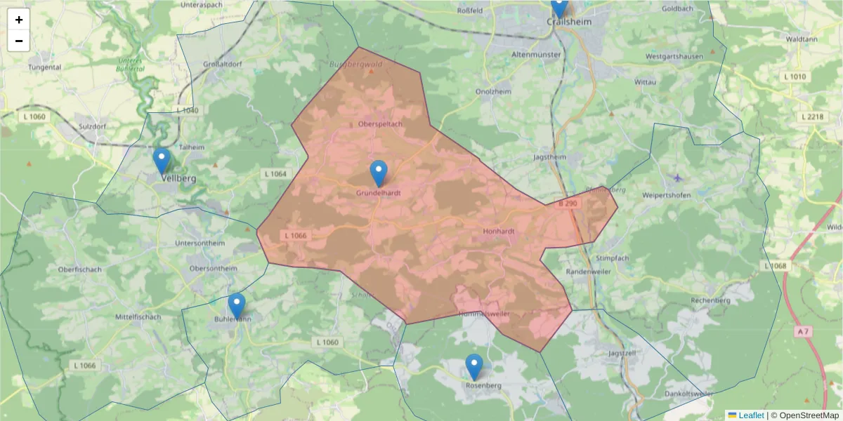 Karte des Postleitzahlen Bereichs  und der umliegenden Postleitzahlen in Deutschland