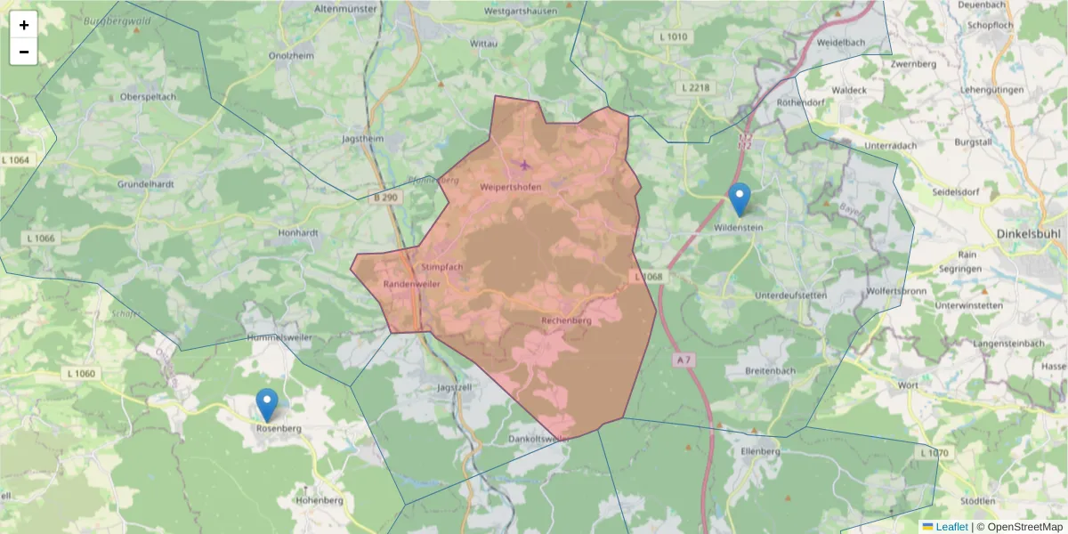Karte des Postleitzahlen Bereichs  und der umliegenden Postleitzahlen in Deutschland