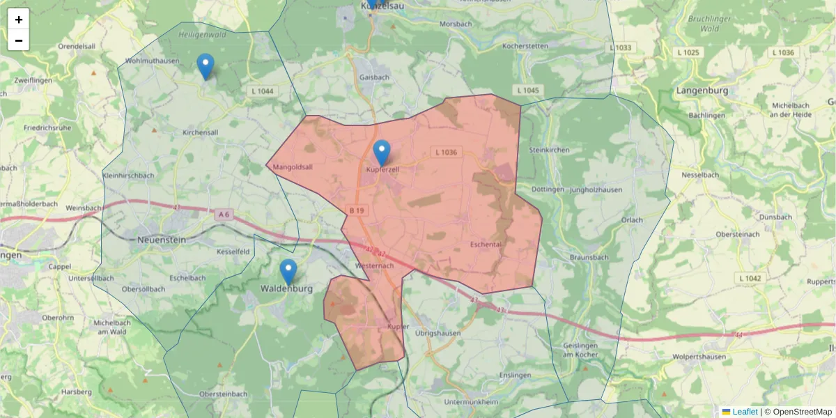 Karte des Postleitzahlen Bereichs  und der umliegenden Postleitzahlen in Deutschland