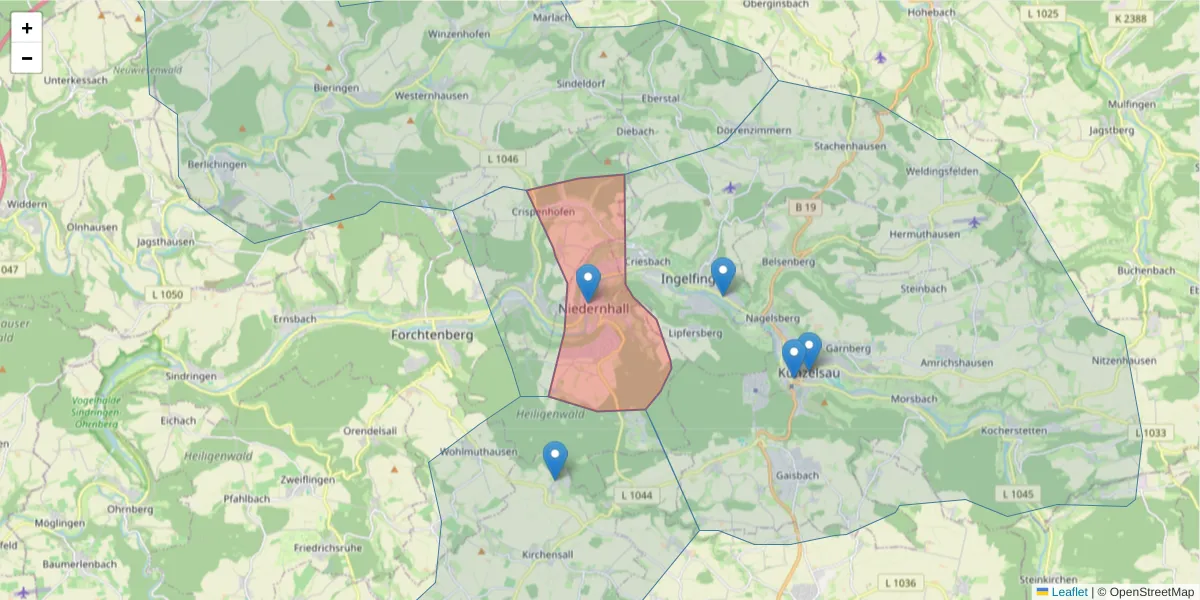Karte des Postleitzahlen Bereichs  und der umliegenden Postleitzahlen in Deutschland