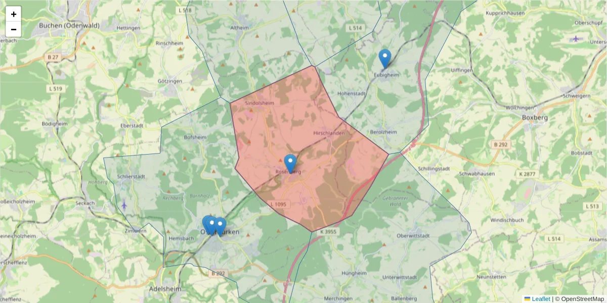 Karte des Postleitzahlen Bereichs  und der umliegenden Postleitzahlen in Deutschland