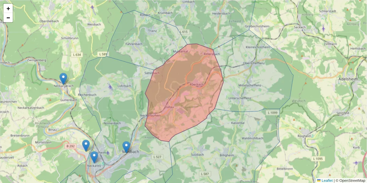 Karte des Postleitzahlen Bereichs  und der umliegenden Postleitzahlen in Deutschland