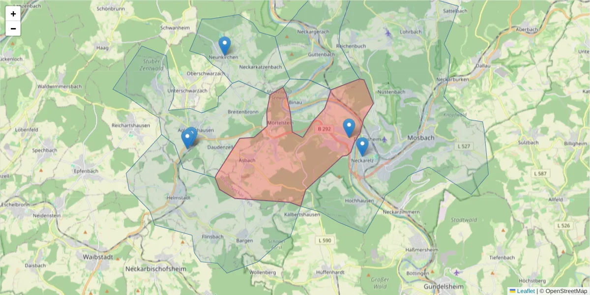Karte des Postleitzahlen Bereichs  und der umliegenden Postleitzahlen in Deutschland