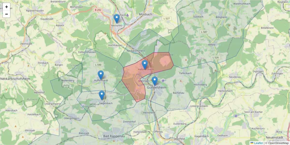 Karte des Postleitzahlen Bereichs  und der umliegenden Postleitzahlen in Deutschland