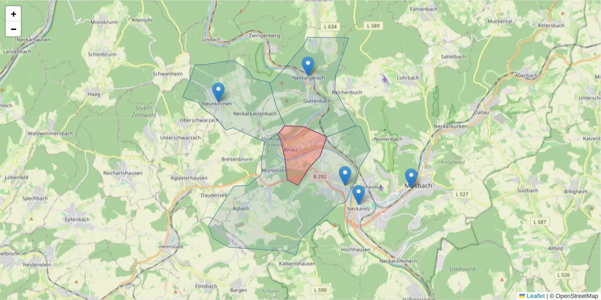 Karte des Postleitzahlen Bereichs  und der umliegenden Postleitzahlen in Deutschland