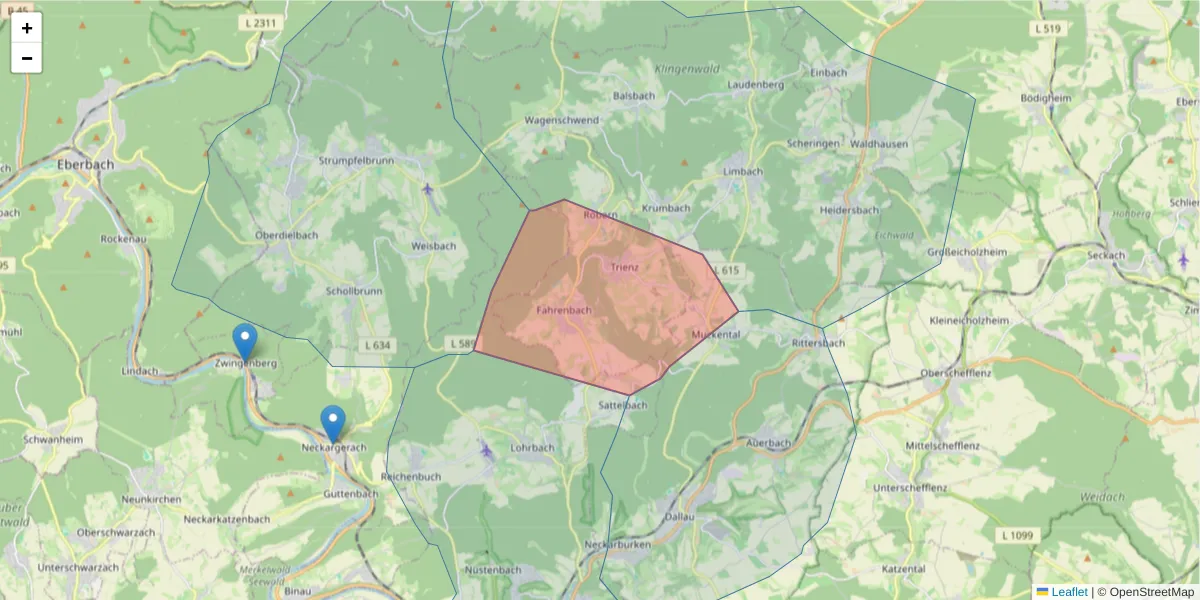 Karte des Postleitzahlen Bereichs  und der umliegenden Postleitzahlen in Deutschland