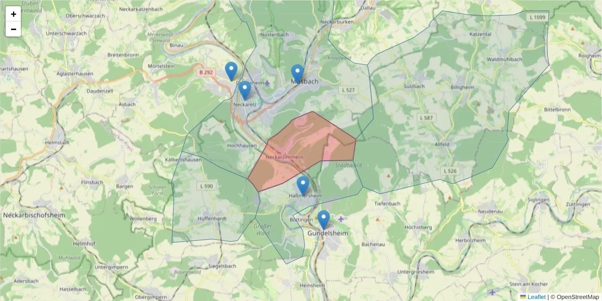 Karte des Postleitzahlen Bereichs  und der umliegenden Postleitzahlen in Deutschland