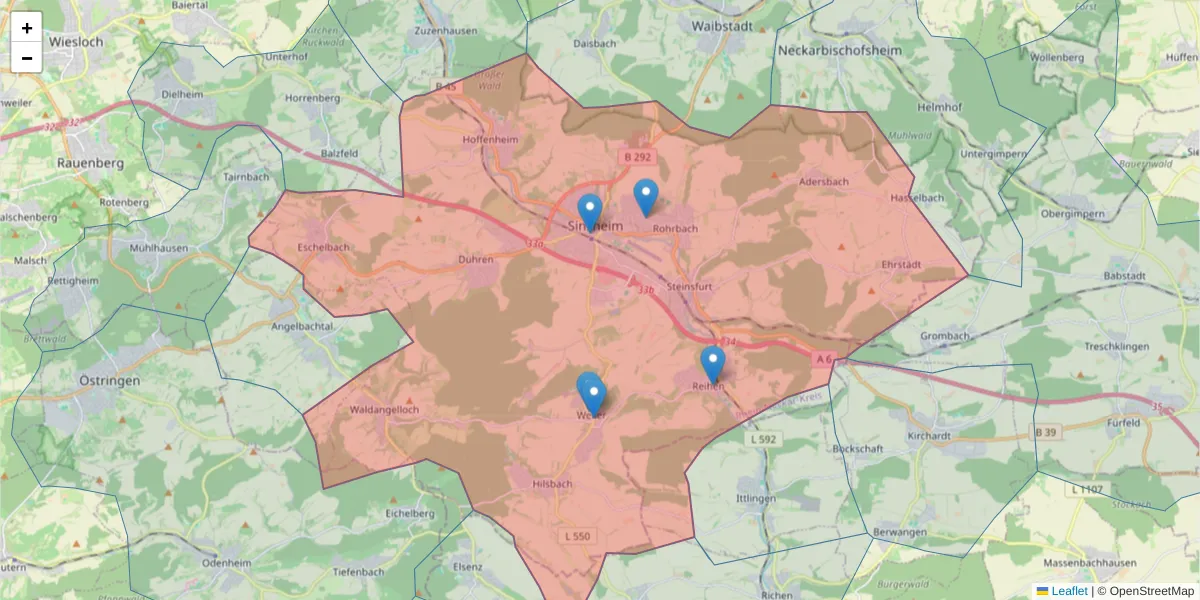 Karte des Postleitzahlen Bereichs  und der umliegenden Postleitzahlen in Deutschland