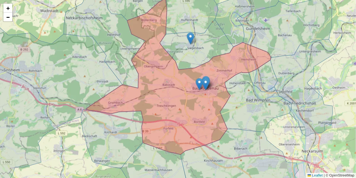 Karte des Postleitzahlen Bereichs  und der umliegenden Postleitzahlen in Deutschland