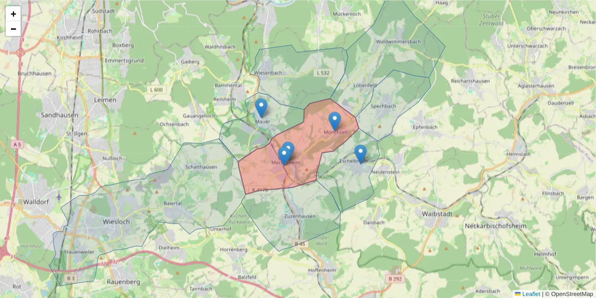 Karte des Postleitzahlen Bereichs  und der umliegenden Postleitzahlen in Deutschland