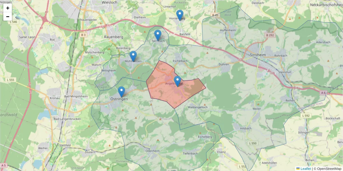Karte des Postleitzahlen Bereichs  und der umliegenden Postleitzahlen in Deutschland