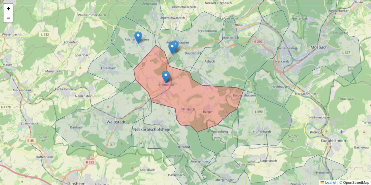 Karte des Postleitzahlen Bereichs  und der umliegenden Postleitzahlen in Deutschland