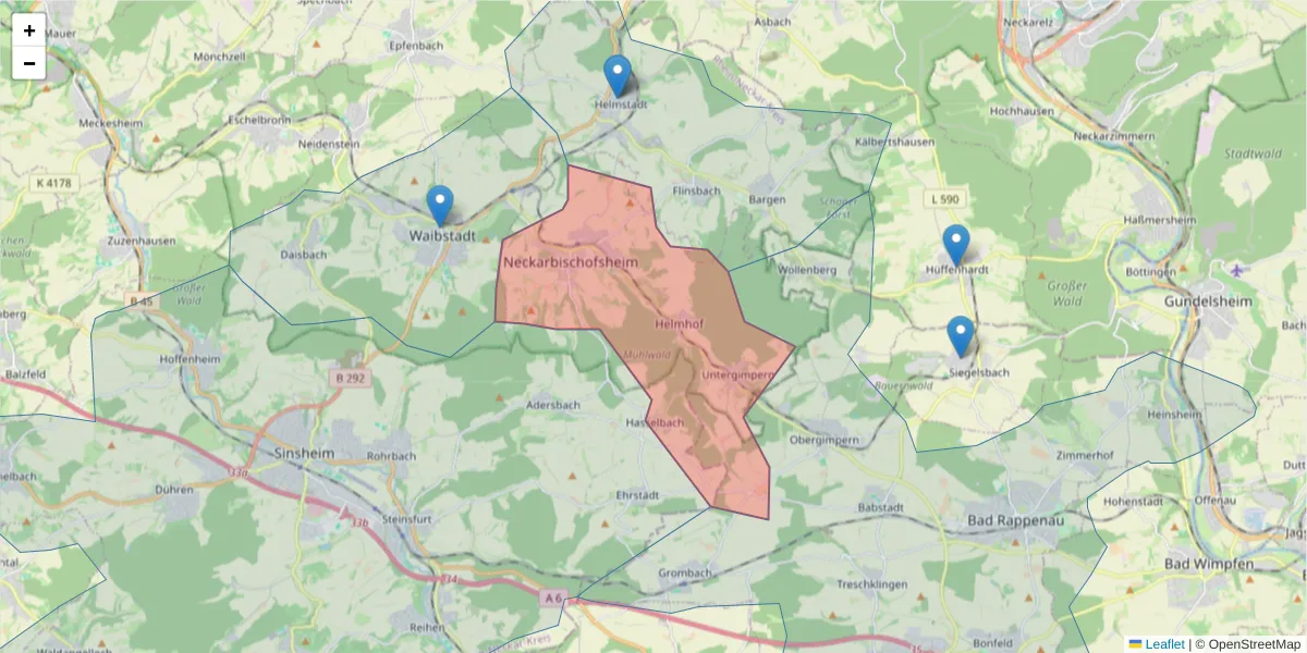 Karte des Postleitzahlen Bereichs  und der umliegenden Postleitzahlen in Deutschland