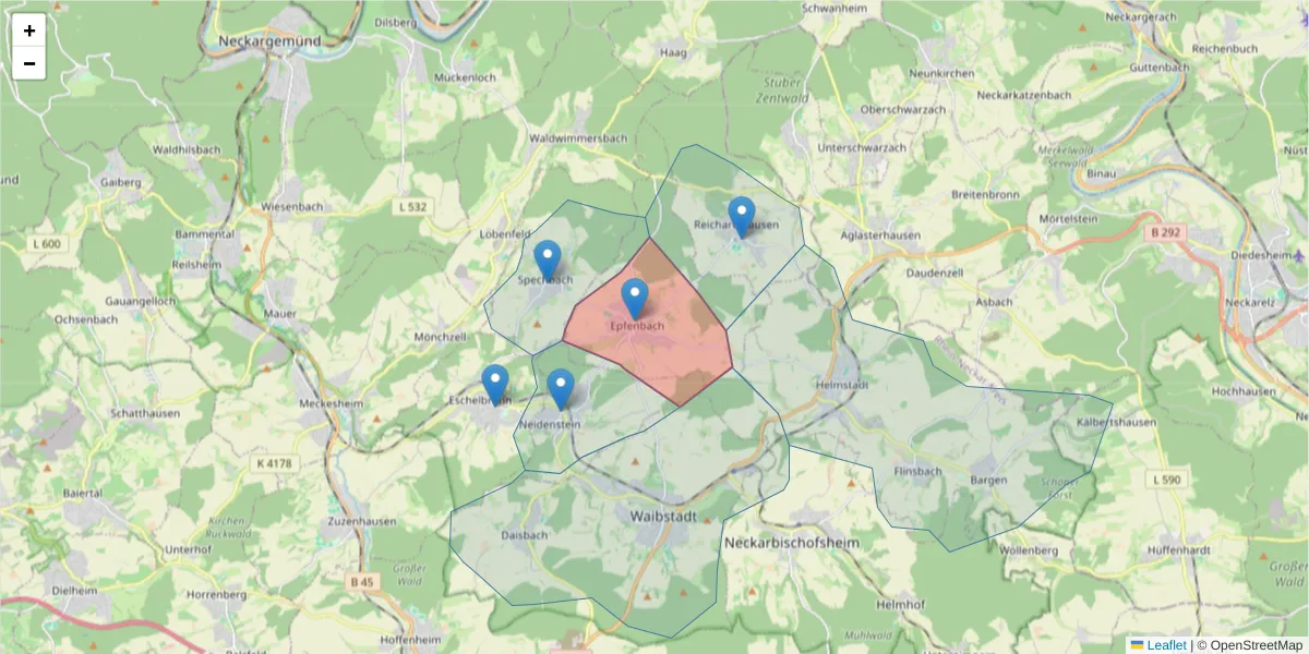 Karte des Postleitzahlen Bereichs  und der umliegenden Postleitzahlen in Deutschland