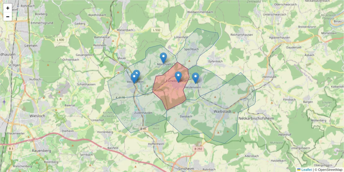 Karte des Postleitzahlen Bereichs  und der umliegenden Postleitzahlen in Deutschland