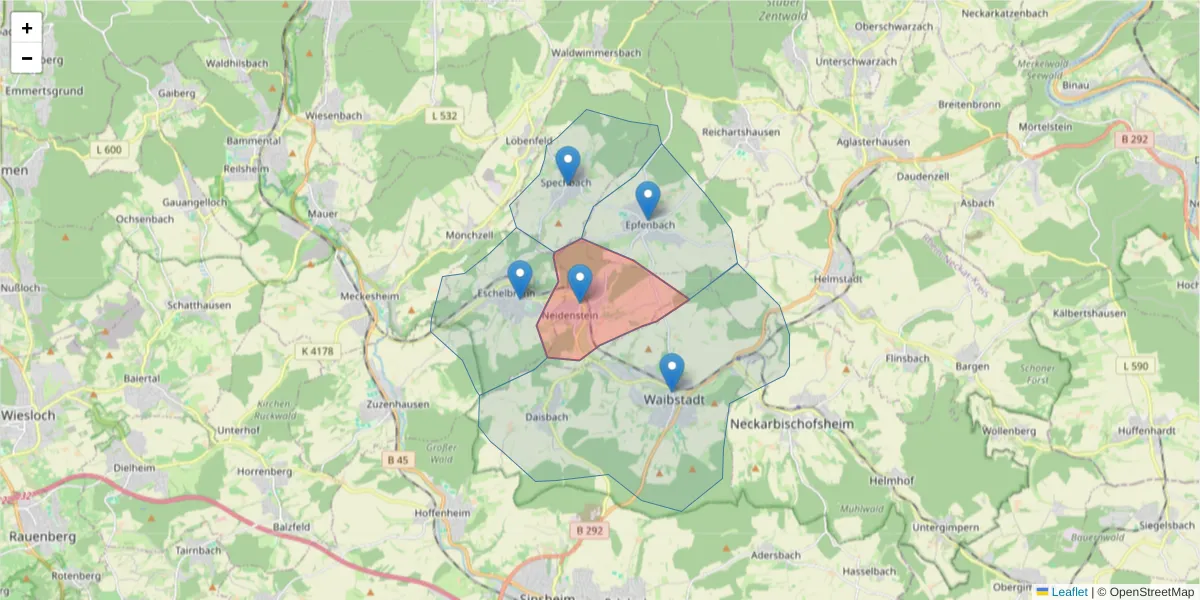 Karte des Postleitzahlen Bereichs  und der umliegenden Postleitzahlen in Deutschland