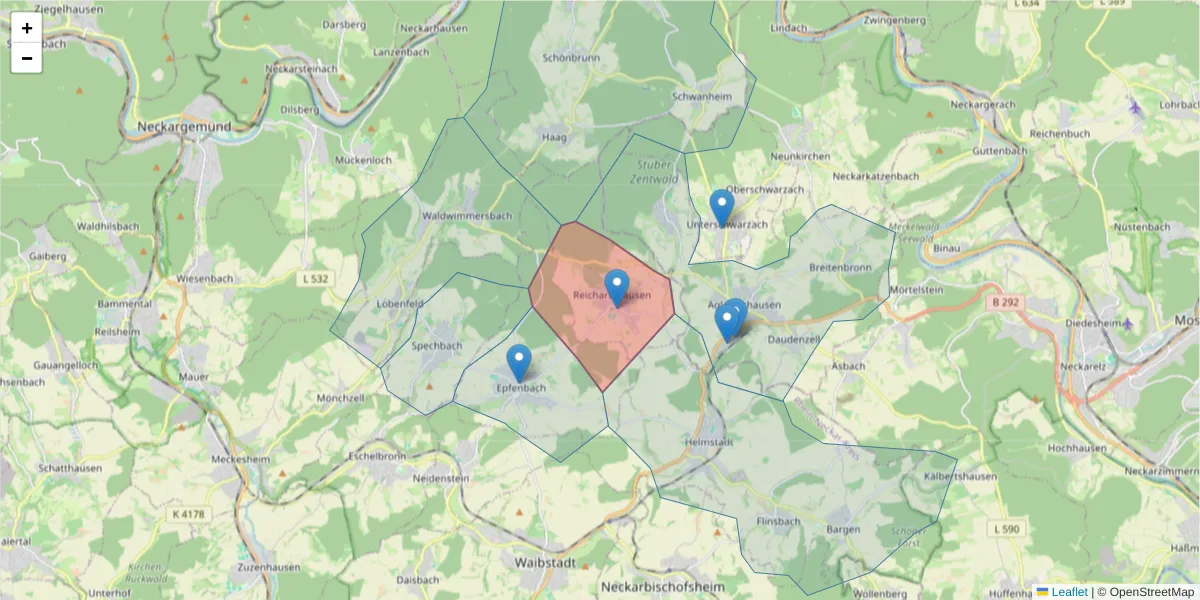 Karte des Postleitzahlen Bereichs  und der umliegenden Postleitzahlen in Deutschland