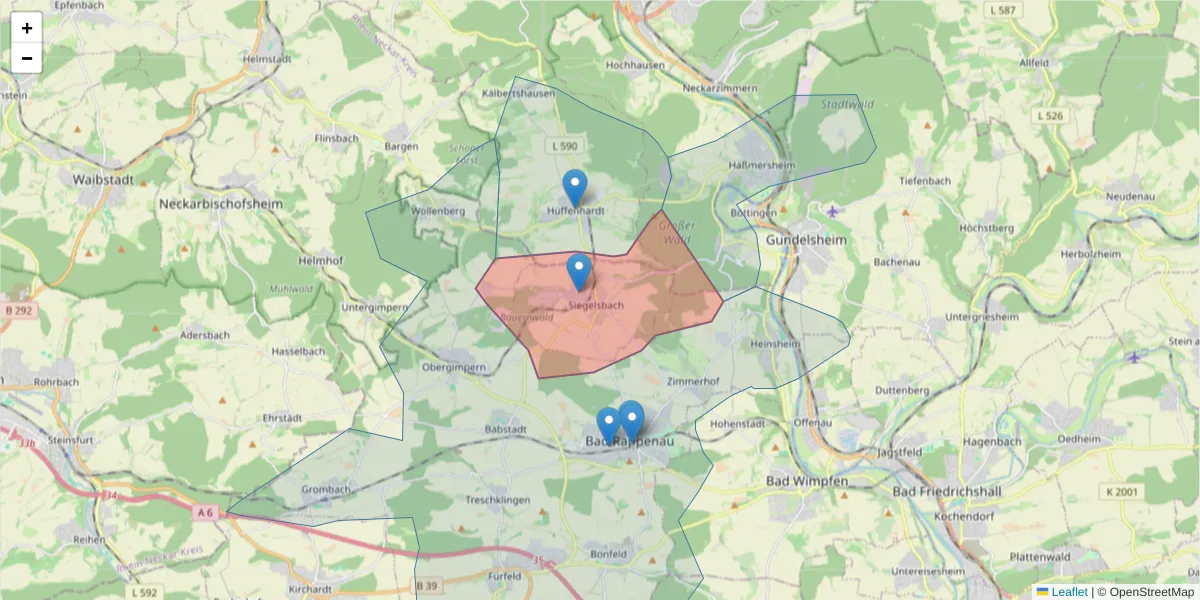 Karte des Postleitzahlen Bereichs  und der umliegenden Postleitzahlen in Deutschland