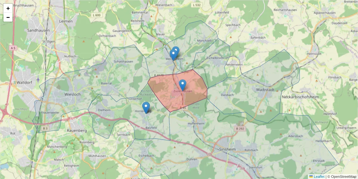Karte des Postleitzahlen Bereichs  und der umliegenden Postleitzahlen in Deutschland