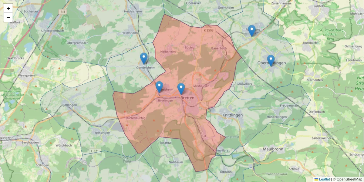 Karte des Postleitzahlen Bereichs  und der umliegenden Postleitzahlen in Deutschland