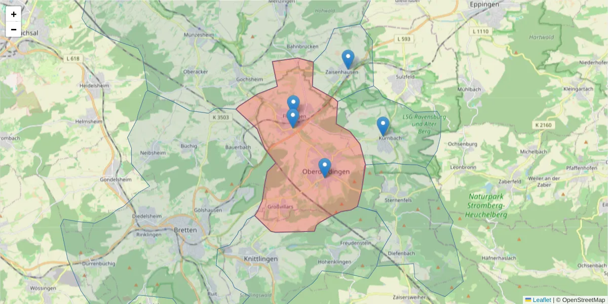Karte des Postleitzahlen Bereichs  und der umliegenden Postleitzahlen in Deutschland