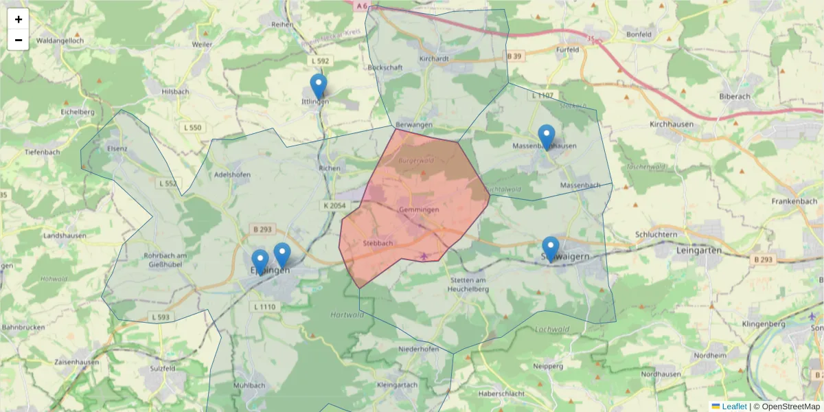 Karte des Postleitzahlen Bereichs  und der umliegenden Postleitzahlen in Deutschland