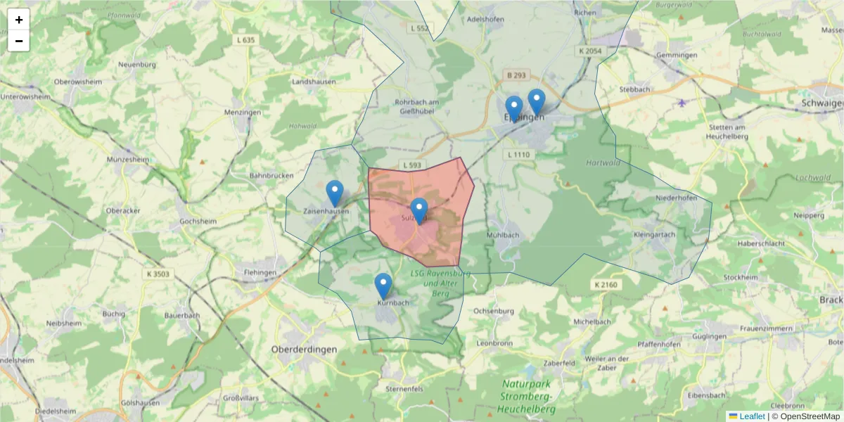 Karte des Postleitzahlen Bereichs  und der umliegenden Postleitzahlen in Deutschland