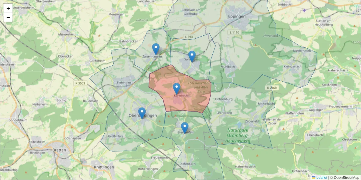 Karte des Postleitzahlen Bereichs  und der umliegenden Postleitzahlen in Deutschland